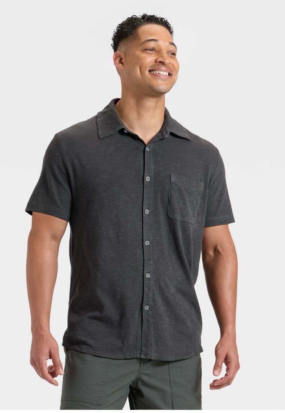 Men's Short Sleeve Slub Button-Down Shirt - Goodfellow & Co™ Charcoal Gray Small